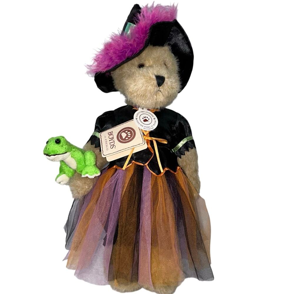 Boyds Bears Samantha Witchbeary with Hocus Pocus Frog Halloween Plush 14” HTF